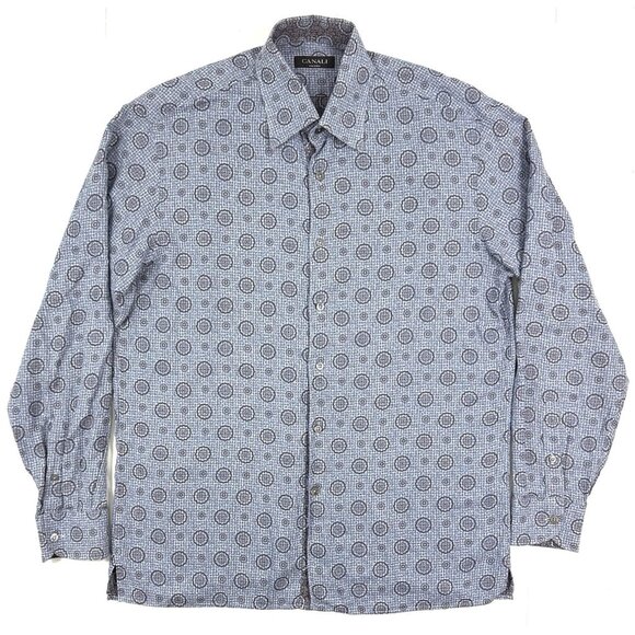 Canali Mens Shirt Long Sleeve Button Down Sz Large Made In Italy Floral Pattern - Picture 1 of 11